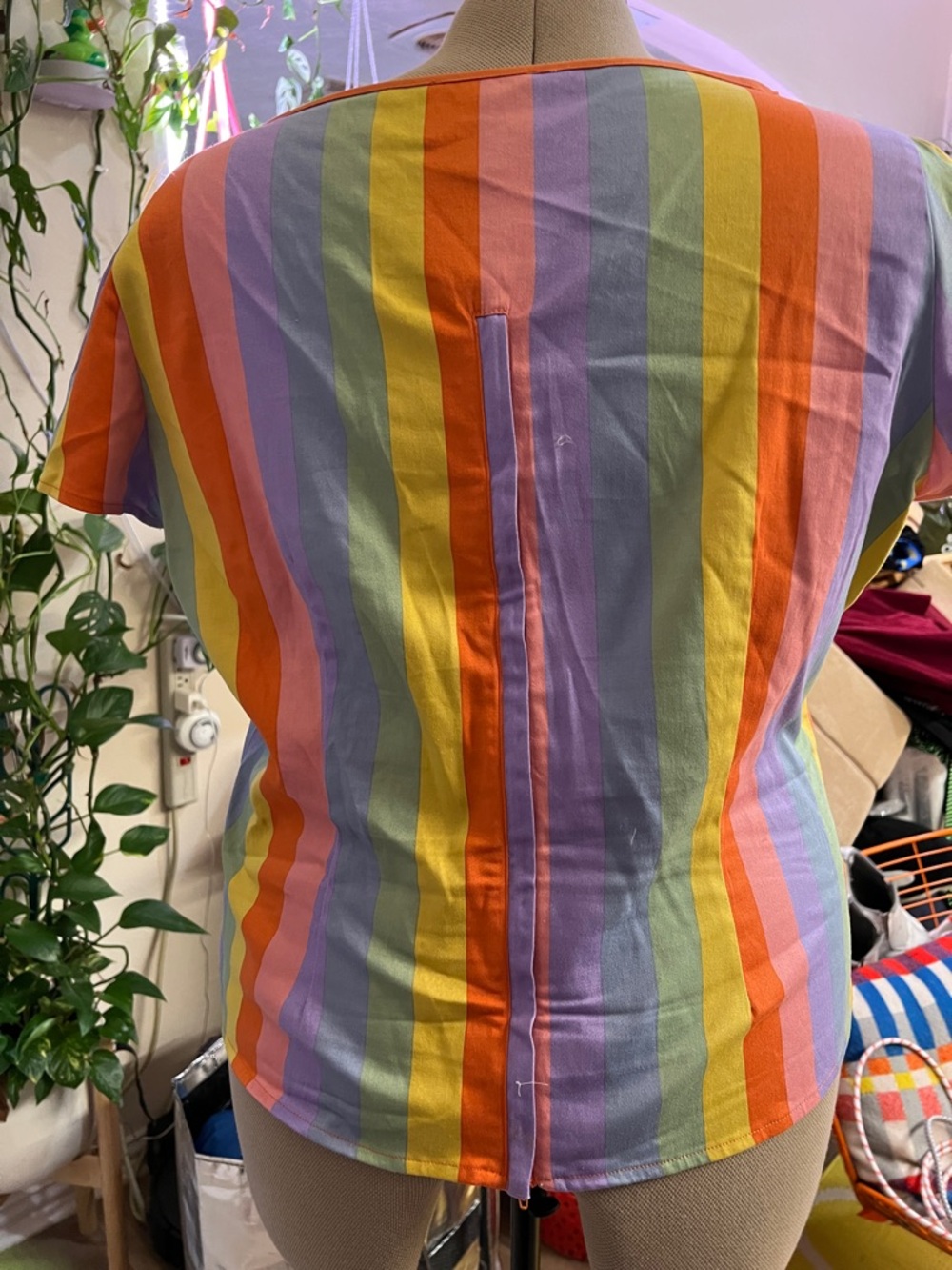 Collectif Rainbow Stripe Sweetheart Blouse in Yellow, Orange, Pink, Purple, Blue - Picture 3 of 7